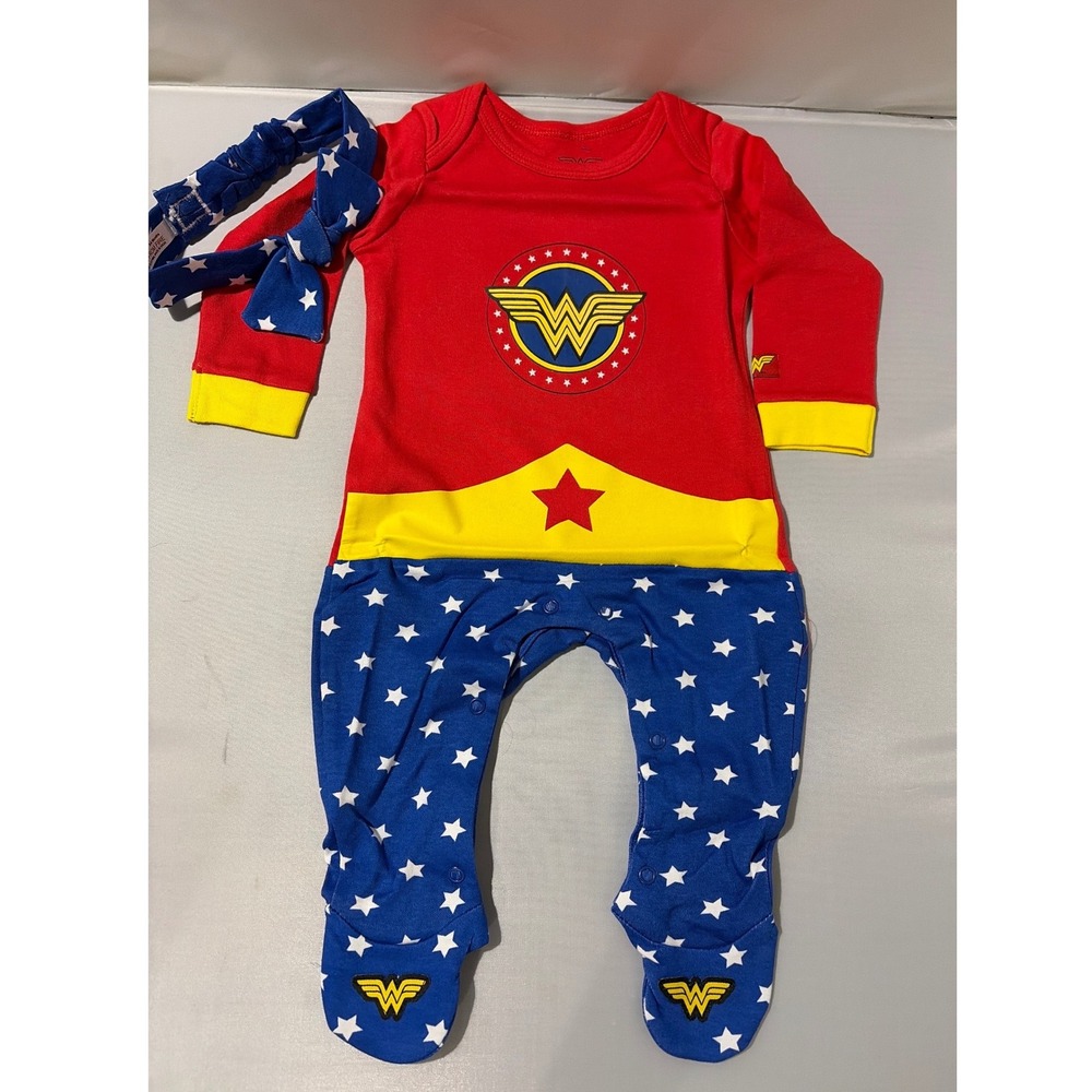 Wonder Woman Baby Girls Sleepsuit and Headband Set Red Blue 3-6 Months DC Comics
